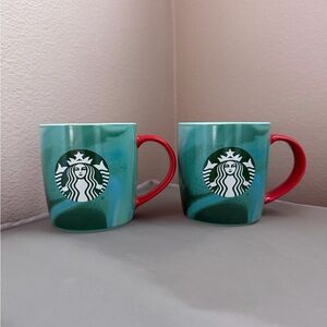 Starbucks Teal and Red His & Hers Coffee Mugs